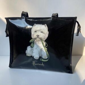 HARRODS BLACK TOTE LIBRARY OFFICE SCHOOL BAG WESTIE TERRIER PUPPY DOG MOM BRIT